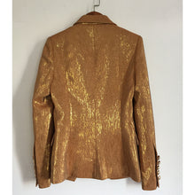 Load image into Gallery viewer, Gold Metallic Fabric Designer Blazer Double Breasted Blazer