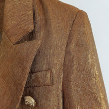 Load image into Gallery viewer, Gold Metallic Fabric Designer Blazer Double Breasted Blazer