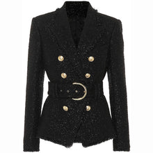 Load image into Gallery viewer, Belted Designer Blazer with Gold  Glitter