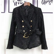 Load image into Gallery viewer, Belted Designer Blazer with Gold  Glitter