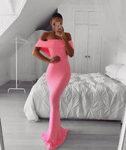 Load image into Gallery viewer, Miami Pink Super Bowl Off The Shoulder Bandage Gown