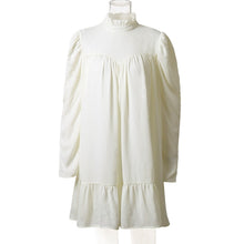 Load image into Gallery viewer, Puff sleeve high collar natural A Line Dres
