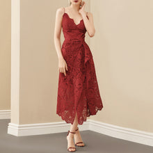 Load image into Gallery viewer, A-Line Red Bandage Dress Floral Lace  Spaghetti Strap Dress