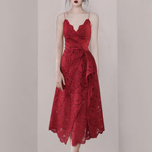 Load image into Gallery viewer, A-Line Red Bandage Dress Floral Lace  Spaghetti Strap Dress