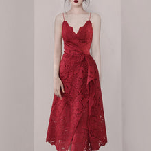 Load image into Gallery viewer, A-Line Red Bandage Dress Floral Lace  Spaghetti Strap Dress