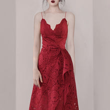 Load image into Gallery viewer, A-Line Red Bandage Dress Floral Lace  Spaghetti Strap Dress