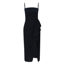 Load image into Gallery viewer, Spaghetti Straps  Ruffle Slit Black Dress