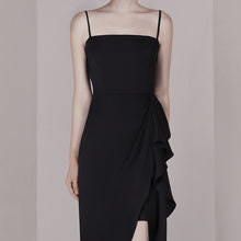 Load image into Gallery viewer, Spaghetti Straps  Ruffle Slit Black Dress