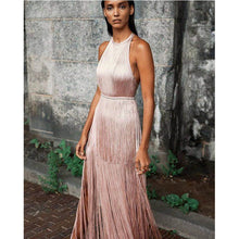 Load image into Gallery viewer, Halter Ankle-Length Tiered Fringe Dress..