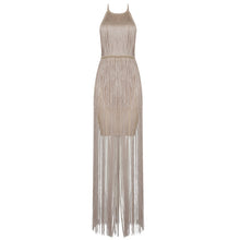Load image into Gallery viewer, Halter Ankle-Length Tiered Fringe Dress..