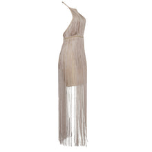 Load image into Gallery viewer, Halter Ankle-Length Tiered Fringe Dress..