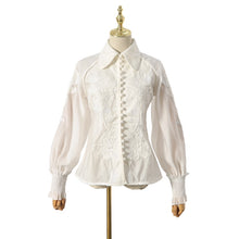 Load image into Gallery viewer, Autumn Floral Embroidery Long Lantern Sleeve Top
