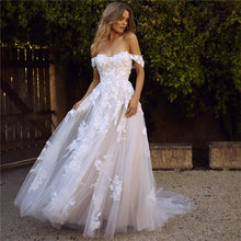 Load image into Gallery viewer, Off the Shoulder A Line  Wedding Gown