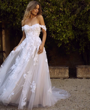 Load image into Gallery viewer, Off the Shoulder A Line  Wedding Gown