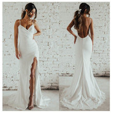 Load image into Gallery viewer, Spaghetti Straps Wedding Dress Side Split  Custom Made Backless Wedding Gown