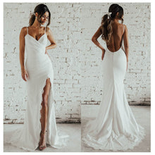 Load image into Gallery viewer, Spaghetti Straps Wedding Dress Side Split  Custom Made Backless Wedding Gown