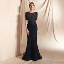 Load image into Gallery viewer, Long Black Beaded Lace Evening Dress