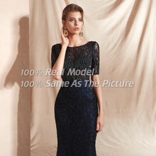 Load image into Gallery viewer, Long Black Beaded Lace Evening Dress