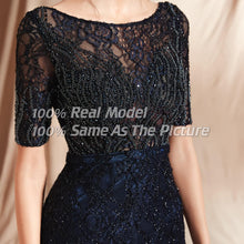Load image into Gallery viewer, Long Black Beaded Lace Evening Dress