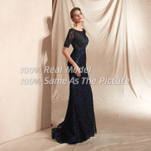 Load image into Gallery viewer, Long Black Beaded Lace Evening Dress