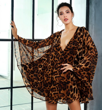 Load image into Gallery viewer, Deep V-Neck Open Back  Leopard Chiffon Dress