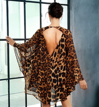 Load image into Gallery viewer, Deep V-Neck Open Back  Leopard Chiffon Dress