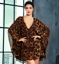 Load image into Gallery viewer, Deep V-Neck Open Back  Leopard Chiffon Dress