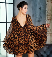 Load image into Gallery viewer, Deep V-Neck Open Back  Leopard Chiffon Dress
