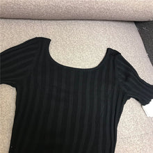 Load image into Gallery viewer, V Neck  Black White Contrast Stripe Ruffle Knitted A Line Dress.