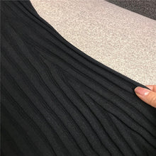 Load image into Gallery viewer, V Neck  Black White Contrast Stripe Ruffle Knitted A Line Dress.