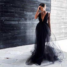 Load image into Gallery viewer, Deep V Neck Tulle Over Skirt Gown