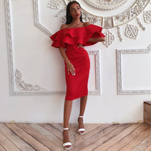 Load image into Gallery viewer, Ruffle Off Shoulder Bodycon Dress