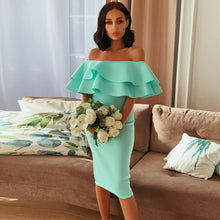 Load image into Gallery viewer, Ruffle Off Shoulder Bodycon Dress