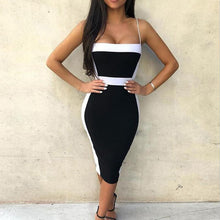 Load image into Gallery viewer, Stretch Slimming Black and White Spaghetti Strap Dress