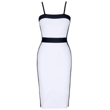Load image into Gallery viewer, Stretch Slimming Black and White Spaghetti Strap Dress