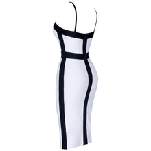 Load image into Gallery viewer, Stretch Slimming Black and White Spaghetti Strap Dress