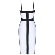 Load image into Gallery viewer, Stretch Slimming Black and White Spaghetti Strap Dress
