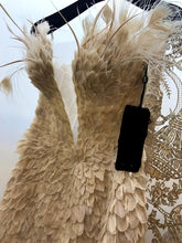 Load image into Gallery viewer, True Couture Plugging V neckline  Floor Length  Feather Champagne Evening Gown