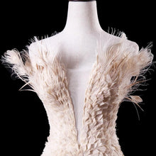 Load image into Gallery viewer, True Couture Plugging V neckline  Floor Length  Feather Champagne Evening Gown