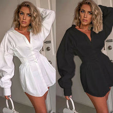 Load image into Gallery viewer, Elegant Long Sleeve Fitted Waist Shirt Dress