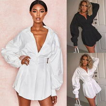 Load image into Gallery viewer, Elegant Long Sleeve Fitted Waist Shirt Dress