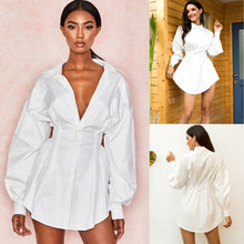 Load image into Gallery viewer, Elegant Long Sleeve Fitted Waist Shirt Dress