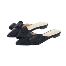 Load image into Gallery viewer, Stardust Rhinestone Pointed Toe Bow  Slippers ( Black or Champagne)