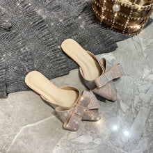 Load image into Gallery viewer, Stardust Rhinestone Pointed Toe Bow  Slippers ( Black or Champagne)