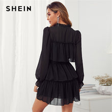 Load image into Gallery viewer, Tie Neck Ruffle Trim Layered Chiffon Tiered Mini Dress