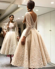 Load image into Gallery viewer, Long Sleeve Scoop Neck Tea Length Champagne