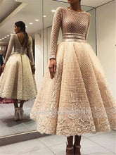 Load image into Gallery viewer, Long Sleeve Scoop Neck Tea Length Champagne