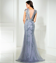 Load image into Gallery viewer, Luxury Illusion Cap Sleeve Scoop Back Lace Gown.