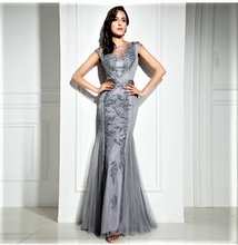 Load image into Gallery viewer, Luxury Illusion Cap Sleeve Scoop Back Lace Gown.