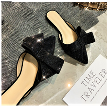 Load image into Gallery viewer, Stardust Rhinestone Pointed Toe Bow  Slippers ( Black or Champagne)